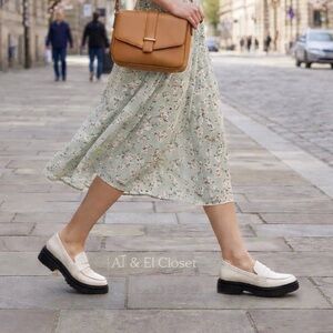 Quince Italian Leather Platform Lug Sole Loafers Bone Ivory Size 8.5 Women’s